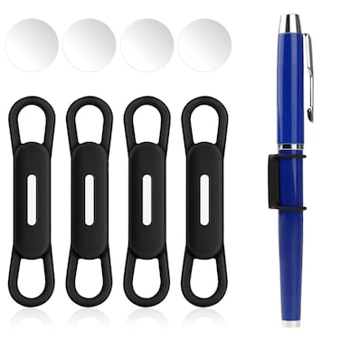 Jeffdad Magnetic Pen Pencil Holder 4 Pcs Silicone Adjustable Holder for Refrigerator Whiteboards Office White Pen Holder Black