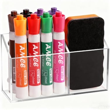 Ameceres Magnetic Pen Holder Classroom Organization Acrylic Marker Holder for Whiteboard Refrigerator Locker Accessories Pencil Dry Erase Marker Basket 2 Compartments 1