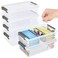 GEOPHIA 6 Pack Extra Large Pencil Box with Removable Divider Thickened Pencil Case Bulk Clear Crayon Marker Organizer Stackable Plastic Small Storage Containers for Pen Craft School SuppliesGrey
