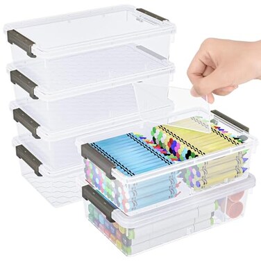 GEOPHIA 6 Pack Extra Large Pencil Box with Removable Divider Thickened Pencil Case Bulk Clear Crayon Marker Organizer Stackable Plastic Small Storage Containers for Pen Craft School SuppliesGrey