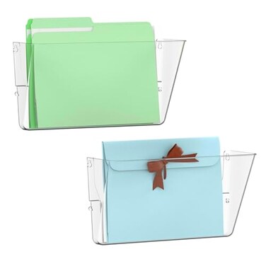 Gawerk 2 Pack Clear Single Pocket Wall File Holder Hanging Wall Organizer Wall Mount Mails Magazines Organizer for Office and Home