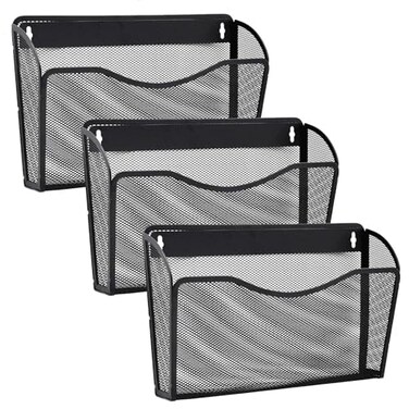 Gawerk 3 Pack Wall File Organizer Mesh Wall File Pocket Mail Organizer Hanging Metal Vertical Wall Mounted File Holder for OfficeHome