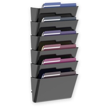 MINDEPOT 6 Pockets Acrylic Wall File Organizer Clear Wall File Holder Plastic Hanging Wall File Holder for Office School and Home Black