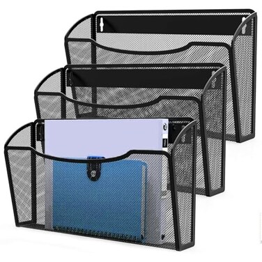 MINDEPOT Wall File Organizer 3 Pack Heavy Duty Iron Office File Holder for Wall Mount Hanging Document Organizer for Business Classroom Home Office