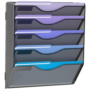 Gawerk 5 Tier Hanging Wall File Organizer Mesh Mail Paper Orgnization Hanging File Folder Holder for Home Office Black