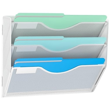 Gawerk 3 Tier Hanging Wall File Organizer Mesh Mail Paper Orgnization Hanging File Folder Holder for Home Office White