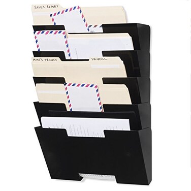 Wallniture Lisbon Wall Mounted File Holder Organizer 5Tier Metal Office Organization and Storage Rack Wall Mount File Holder Magazine Holder and Office Decor Black