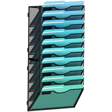 Gawerk 10Tier Wall File Organizer Hanging Wall File Holder Wall Mount Paper Folder Organize Mesh Magazine Document Mail Organizer Wall Organizer for Office School Home Black