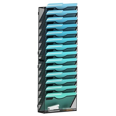 Gawerk 15Tier Wall File Organizer Hanging Wall File Holder Wall Mount Paper Folder Organize Mesh Magazine Document Mail Organizer Wall Organizer for Office School Home Black
