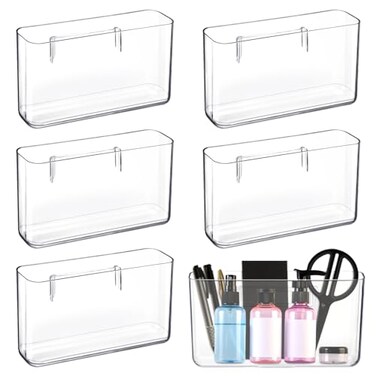 Suzile 6 Pack Wall Mount Organizer Acrylic File Holder Adhesive Cabinet Door Organizer Wall Mounted Storage Box for Office Kitchen Bathroom Bedroom Garage Craft Room CollectionBig