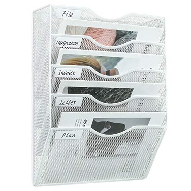 PAG Hanging Wall File Holder Mail Organizer Wall Mount Document Letter Rack 5Tier White