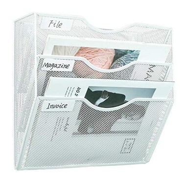 PAG Hanging Wall File Holder Mail Organizer Wall Mount Document Letter Rack 3Tier White