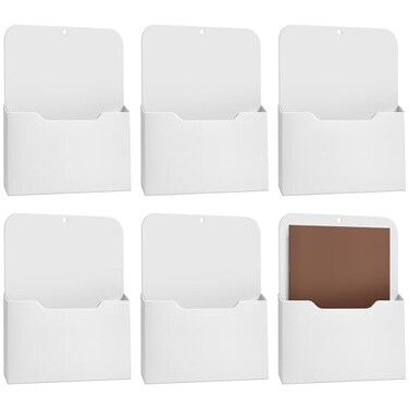 Epakh 6 Pack Magnetic File Holder Magnetic Paper Holder Organizer Wall Mounted Mail Magazine Storage Pockets for Refrigerator Whiteboard Office Classroom Mail Letters PaperWhite