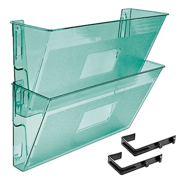 Acrimet Wall Mount Pocket File Organizer Holder Modular Letter Size A4 Plastic Hangers Included Clear Green Color 2 Pack