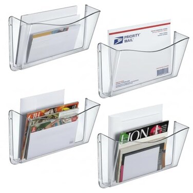 Azar Displays 250025 Clear Plastic Wall Mount File Holder with Hanging Hardware 4Pack