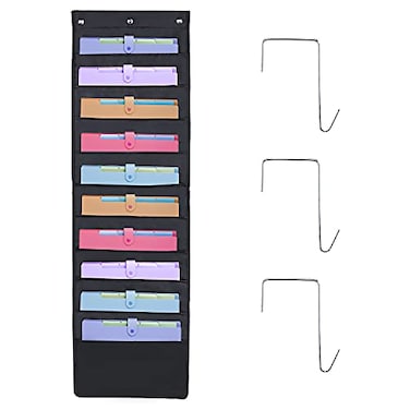 HAOHAN 10 Pockets Over Door Hanging Wall File Organizer Oxford Cloth Storage Pocket Chart for Magazines Pens File Folders in Office and School