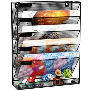GDINDINFAN Wall File Organizer Holder Mesh Hanging Paper Document HolderVertical 6 Pocket Tier for Office Home Black