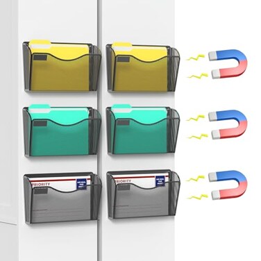 samstar 6 Pack Magnetic File Holder Mesh Wall File Organizer File Pocket Mail Organizer Paper Folder Holder for OfficeHome No DrillingMagnetic
