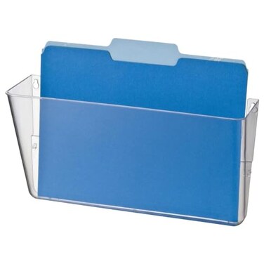 1InTheOffice Clear Wall File Holder Mounted Single Pocket Letter Size Expandable Plastic