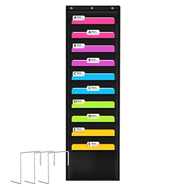 Godery Premium Hanging File Folder Organizer 10 Pockets 3 Hangers Cascading Wall OrganizerPerfect for Home Organization School Pocket Chart Office Bill Filing Wall or Over Door Mount