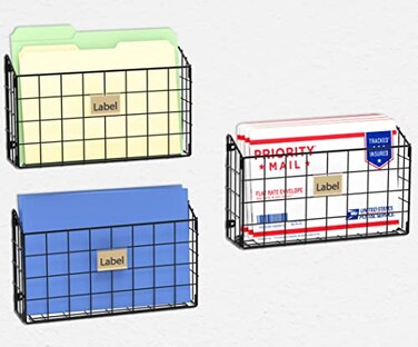 Simple Houseware Grid Single Pocket Wall Mount File Holder with Tag Slots 3 Packs Black