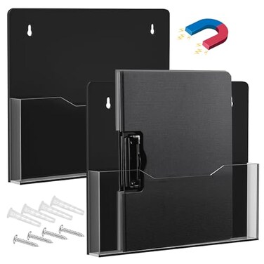 ZHIDIAN Acrylic Magnetic Wall File Organizer Clear Black Acrylic Hanging Wall File Holder Wall Mount Folder Mail Document Holder for Office Fridge Whiteboard 2Pack