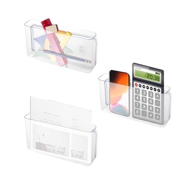 Voittozege 3 Pack Plastic Wall Mount File Holder 86x47x21 In Clear Acrylic Single Pocket Hanging Organizer for Mails and Magazines No Drill Space Saving Plastic Wall Folders for Office Home