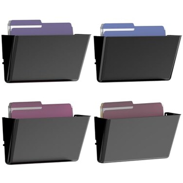 Gawerk Clear Acrylic Single Pocket Plastic Hanging Wall Mount File Holder for Office Home Black 4 Pack