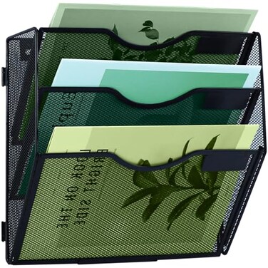 IOUGDSEC 3 Tier Mesh Hanging File Organizer Vertical Wall File Organizer Wall File Holder for Office School Home Black