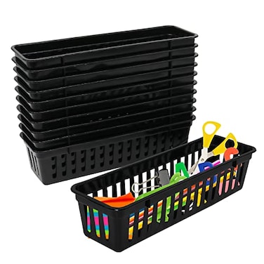 FEOOWV Classroom Pencil or Rubber Organizer Basket Trays Office Supply Baskets Organization Trays for Home School Classroom Office 12 Pack Black