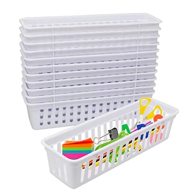 FEOOWV Classroom Pencil or Rubber Organizer Basket Trays Office Supply Baskets Organization Trays for Home School Classroom Office 12 Pack White