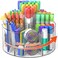Mefirt Acrylic Pen Holder 360 Degree Rotating Pen Organizer Rotating Desk Acrylic Office Organizer with 6 Compartments Marker Organizer for Kid Crayon Caddy School Art Supply Storage Organizer
