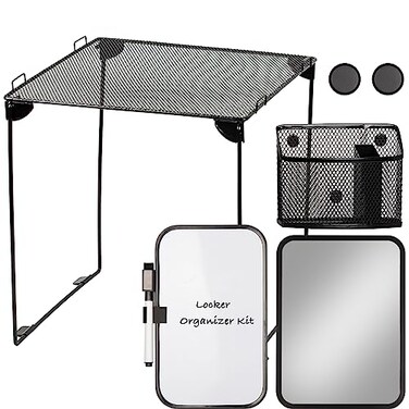 Svartur Black Locker Organizer Kit with Shelf Shelf Mirror Pen Holder Whiteboard Back to School Essentials 7Piece Decoration Kit