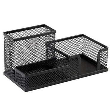 OLIREXD Corner Cabin Mesh Desk Office Organizer for Paper Clip Mesh Desk Organizer 3 in 1 Metal Pen Holder Office Supplies Caddy for Paper Clip Sticky Note Pen3 Compartments Black