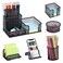 zqanve Desk Organizers set with Mesh Pen Holder Cup 3 Compartments Black Office Supply Organizer Paper Clips Holder for Office Desk Accessories 6 Piece set Black