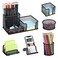 zqanve Desk Organizers set with Mesh Pen Holder Cup 3 Compartments Black Office Supply Organizer Paper Clips Holder for Office Desk Accessories 6 Piece set Black