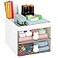 LETURE Small Desk Organizer With Drawer Office Desktop Storage Box Business CardPenPencilMobile PhoneStationery Holder Storage Box Makeup Organizer for Office School Home White