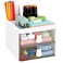 LETURE Small Desk Organizer With Drawer Office Desktop Storage Box Business CardPenPencilMobile PhoneStationery Holder Storage Box Makeup Organizer for Office School Home White