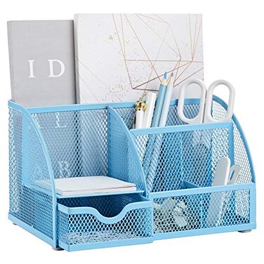 Annova Desk Organizer Wire Mesh 3 Tier Sliding Drawers Paper SorterMultifunctionalPremium Solid Construction for Letters Documents Mail Files Paper Kids Art Supplies Blue