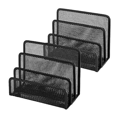 CSYLX Desk Mail Organizer Small File Letter Holder Metal Mesh Desktop Storage for Home or Office Desk 2 Pack Black