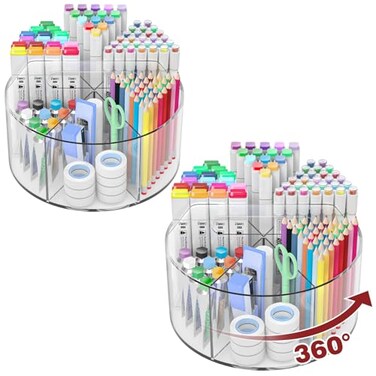 Absonic 500 PCS Acrylic Pencil Holder 360 Rotating Clear Marker Organizer Pen Crayon Marker Caddy Organizer for Desk Desktop Storage and Organizer for Office School Art Supplies 2 Pack