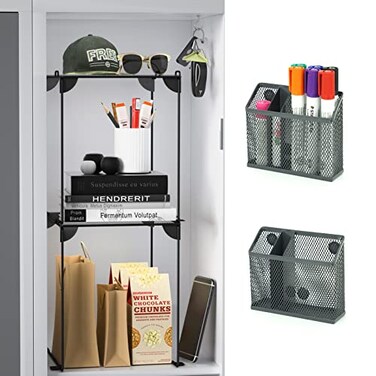 Neudeco Locker Accessories and Decor Kit Including Mesh Shelf Organizer Magnetic Basket and Pen Holder Suitable for School Work Kitchen Bathroom Pack of 4 Grey