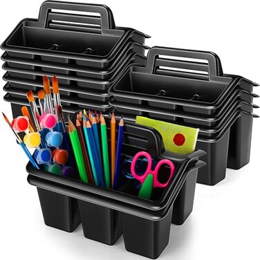 WILLBOND 12 Pcs Classroom Storage Caddies Stackable Utility Caddies with 4 Compartment Plastic Caddy with Handle Portable Storage Bins Organizers for Kids Schools Art Craft Supplies
