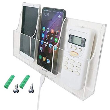 Zmmyr Acrylic Wall Mount Desk Organizer Storage Box for Cell Phones Holder in Home Office 3 Grid