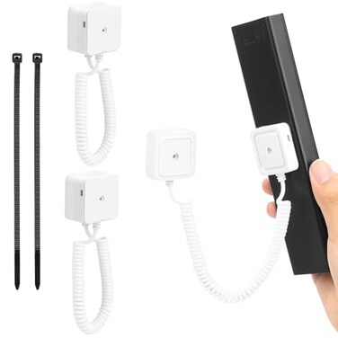WALLFID 2Pack Magnetic Remote Control Holders with Spring Ropes Safely Secure TV Remotes Small Items WallMount with Adhesive AntiLoss Rapid Adsorption Extendable Spring White 2 Pack