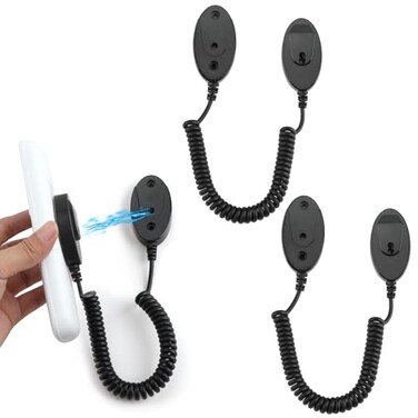 YENOVO Magnetic Remote Leash Control Holder with Security Cable Retractable Tidy Antilost Rope Organizer Easy Installation Stable Suitable for Projector TV Fan and Air Conditioner Remotes 2Pcs Black S
