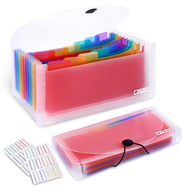 CASAON 2 Pack 13Pockets Expanding Accordion File Folder Mini Organizer Wallet for Storage InvoiceReceiptCardsCouponTickets