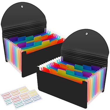 CASAON 2 Pack 13 Pockets A6 Mini Coupon Organizer Wallet Expandable Accordion File Organizer for Storage Receipt Cards Coupons Tickets Black