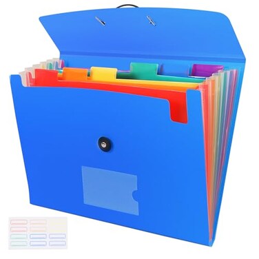 CASAON 7 Pocket Accordian File Folders Expanding File Folder A4 Letter Size Paper Portable Document OrganizerBlue