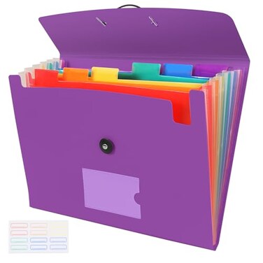 CASAON 7 Pocket Accordian File Folders Expanding File Folder A4 Letter Size Paper Portable Document OrganizerPurple